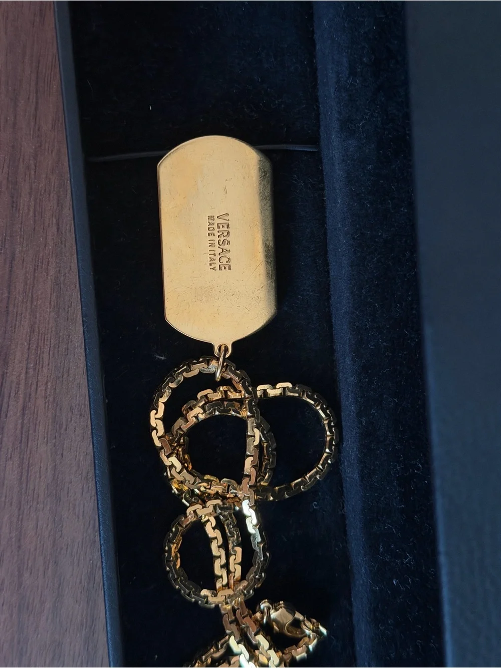 Versace Gold Link Necklace with Medallion Accents